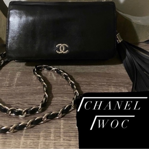 🐼🖤Chanel Sevruga CC Logo Wallet Chain Silver Tone Hardware Crossbody Tassel - Picture 8 of 10